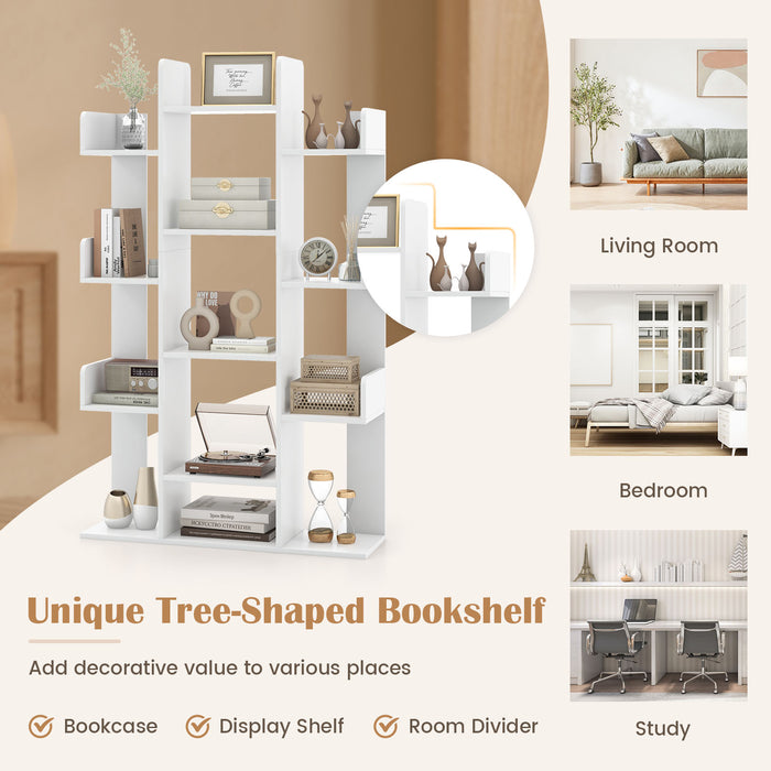 Tree-Shaped Bookshelf with 13 Compartments-White