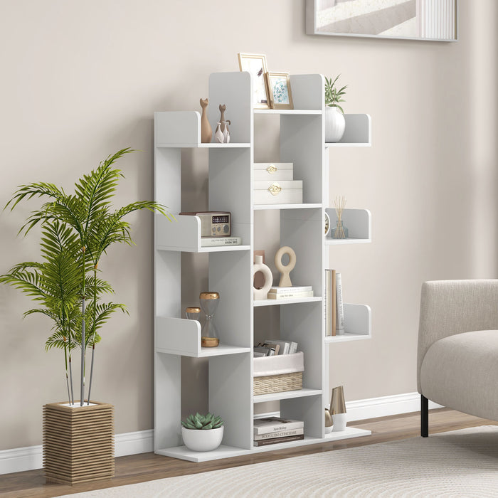 Tree-Shaped Bookshelf with 13 Compartments-White