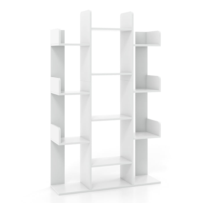 Tree-Shaped Bookshelf with 13 Compartments-White