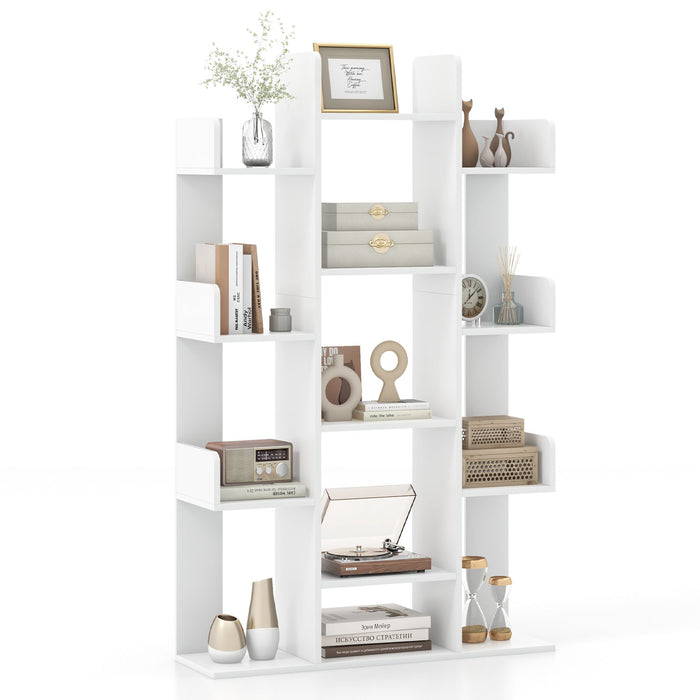 Tree-Shaped Bookshelf with 13 Compartments-White