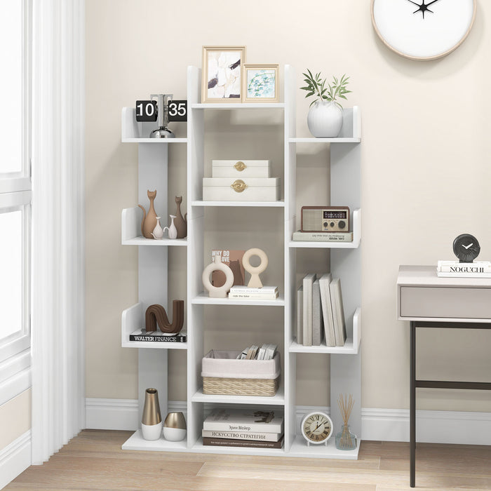 Tree-Shaped Bookshelf with 13 Compartments-White