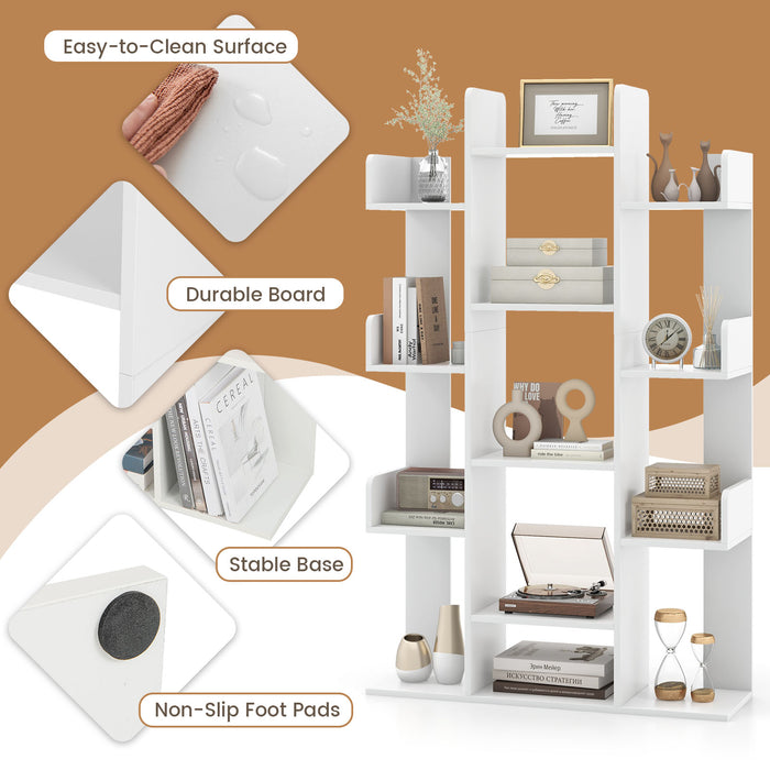 Tree-Shaped Bookshelf with 13 Compartments-White