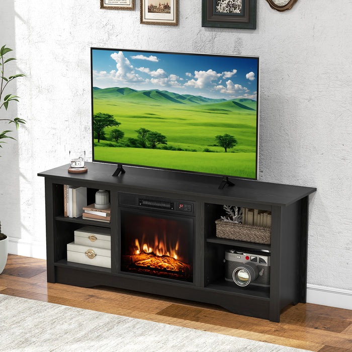 TV Stand for up to 65 Inch Flat Screen TVs with Adjustable Shelves for 18 Inch Electric Fireplace (Not Included)-Black