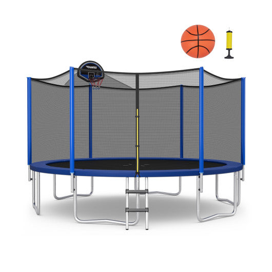 12/14/15/16 Feet Outdoor Recreational Trampoline with Enclosure Net-14 ft