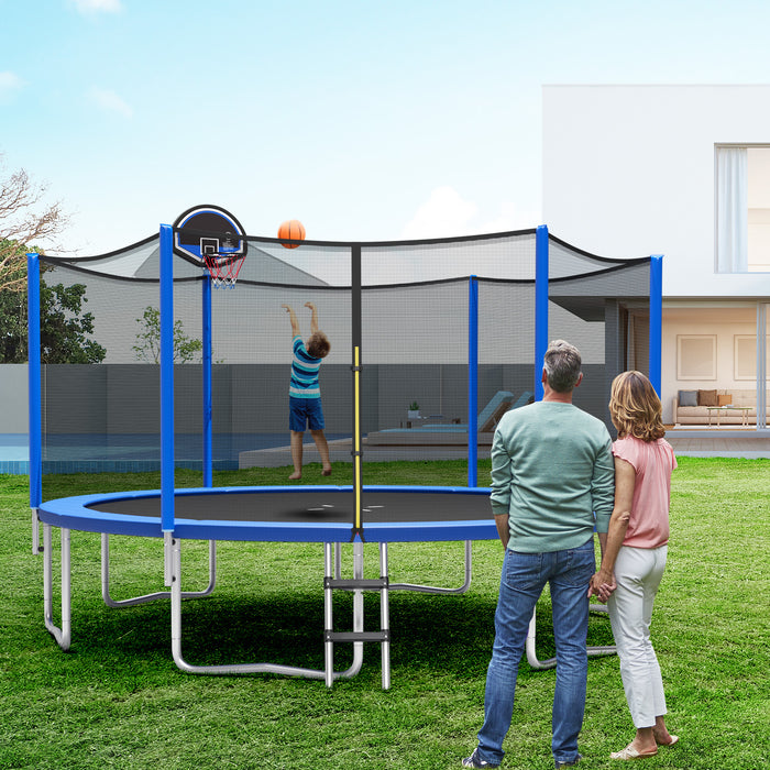 12/14/15/16 Feet Outdoor Recreational Trampoline with Enclosure Net-14 ft