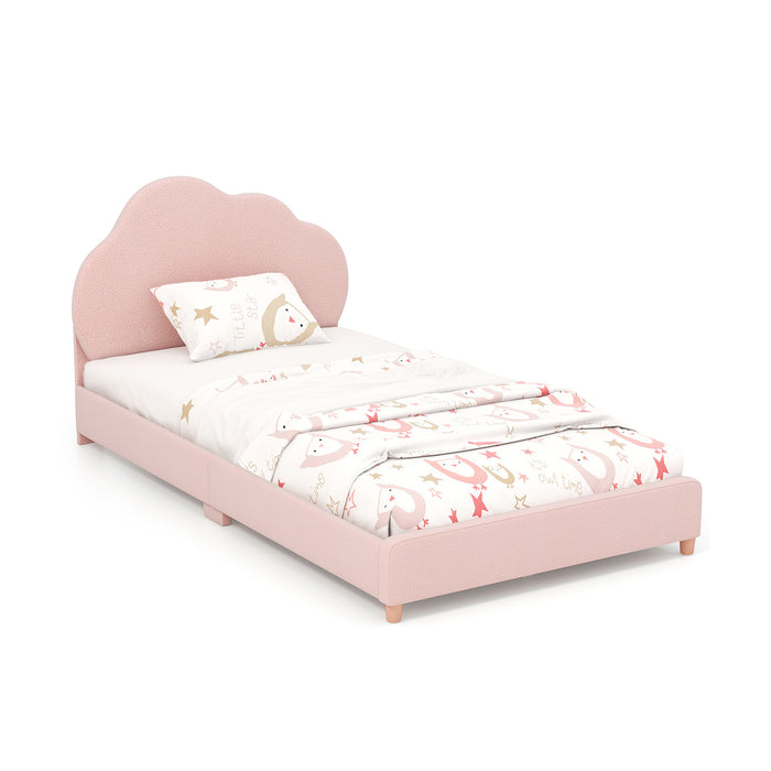 Twin Bed Frame with Height-Adjustable Headboard and Sturdy Wooden Slats-Gradient Pink