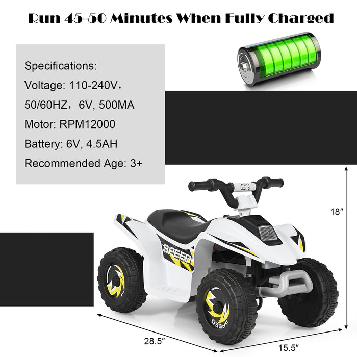 6V Kids Electric ATV 4 Wheels Ride-On Toy-White