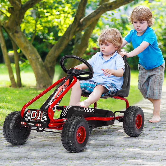 4 Wheel Pedal Powered Ride On with Adjustable Seat-Red