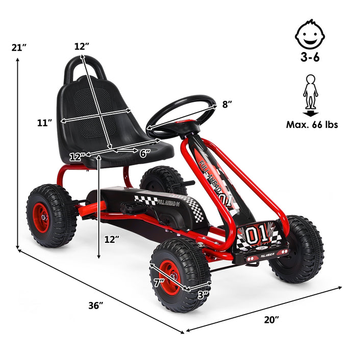 4 Wheel Pedal Powered Ride On with Adjustable Seat-Red