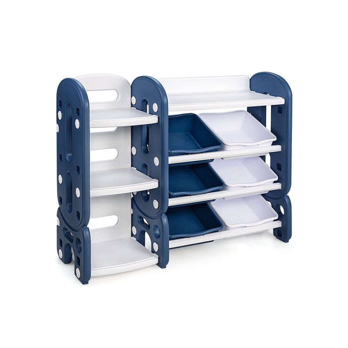 Kids Toy Storage Organizer with Bins and Multi-Layer Shelf for Bedroom Playroom -Blue