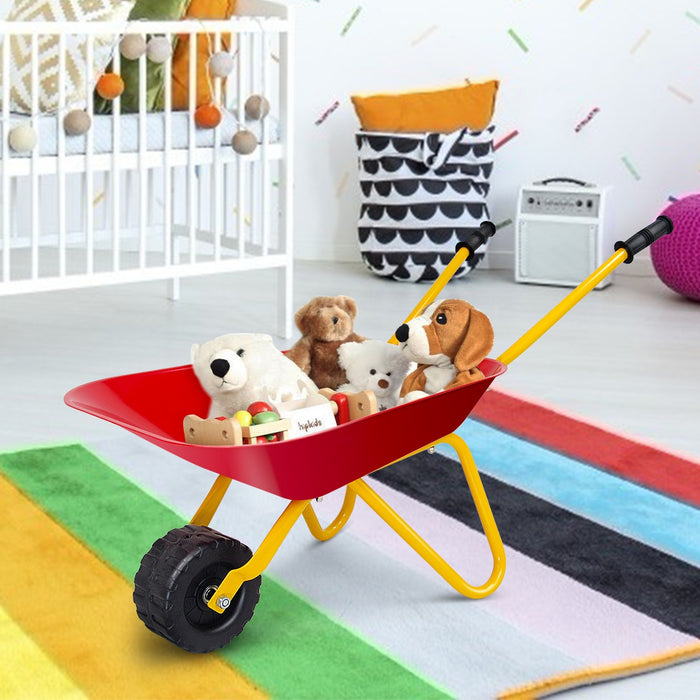 Outdoor Garden Backyard Play Toy Kids Metal Wheelbarrow-Red