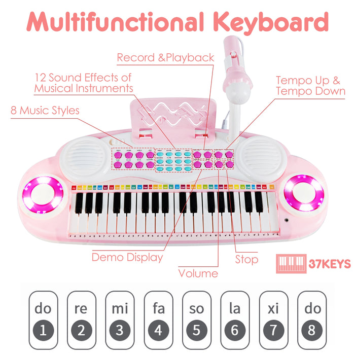 37-key Kids Electronic Piano Keyboard Playset-Pink