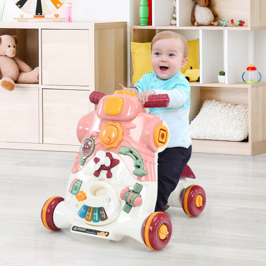 3-in-1 Baby Sit-to-Stand Walker with Music and Lights-Pink