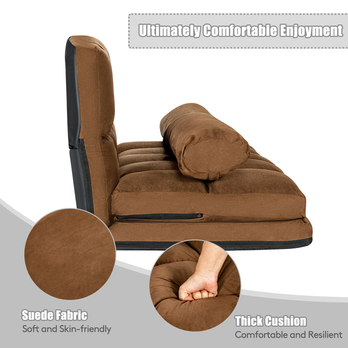 6-Position Foldable Floor Sofa Bed with Detachable Cloth Cover-Brown