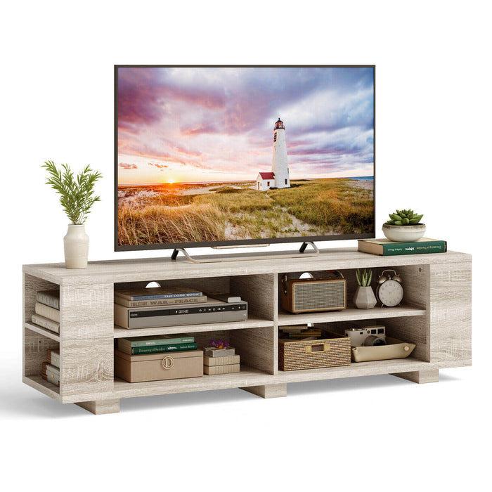 59 Inch Console Storage Entertainment Media Wood TV Stand-Oak