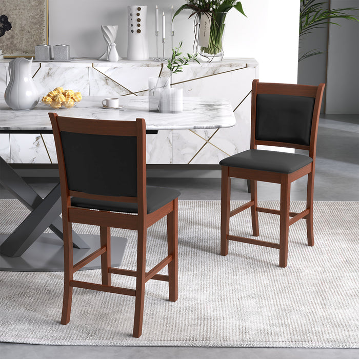 Upholstered Counter Stool Set of 2 with Solid Rubber Wood Frame-Brown