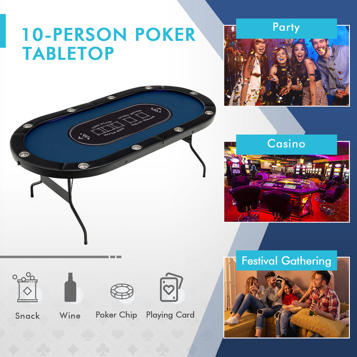 Foldable 10-Player Poker Table with LED Lights and USB Ports Ideal for Texas Casino-Blue