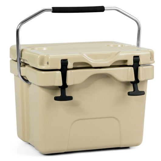 16 Quart 24-Can Capacity Insulated Ice Cooler with 2 Cup Holders-Khaki