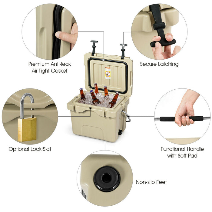 16 Quart 24-Can Capacity Insulated Ice Cooler with 2 Cup Holders-Khaki