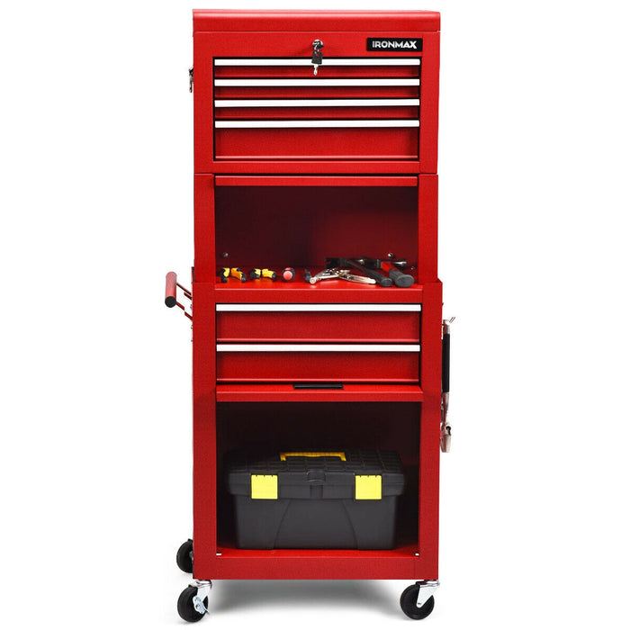 6-Drawer Tool Chest with Heightening Cabinet-Red