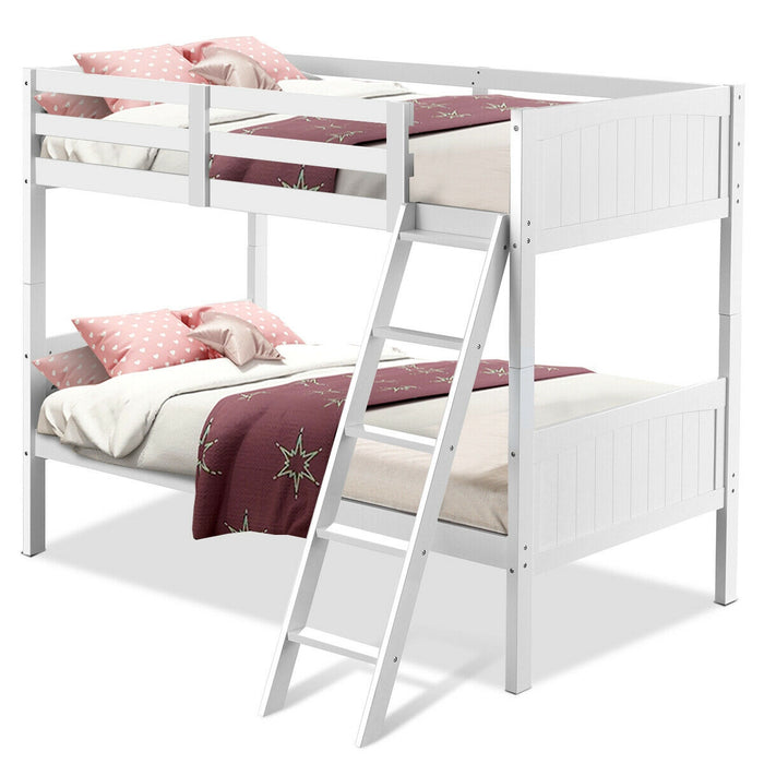 Twin Size Wooden Bunk Beds Convertible 2 Individual Beds-White