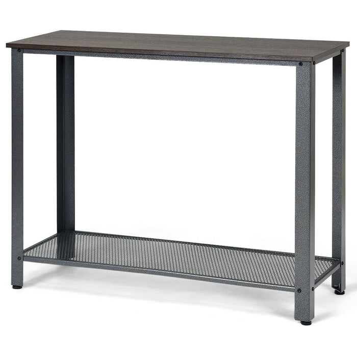 Metal Frame Wood  Console Sofa Table with Storage Shelf-Sliver