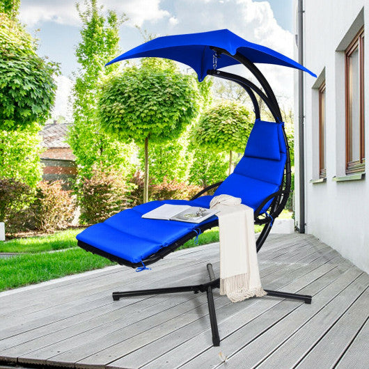 Hanging Stand Chaise Lounger Swing Chair with Pillow-Navy