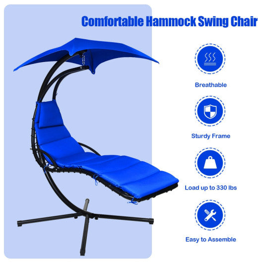 Hanging Stand Chaise Lounger Swing Chair with Pillow-Navy