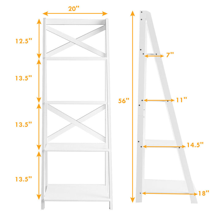 4-tier Leaning Free Standing Ladder Shelf Bookcase-White