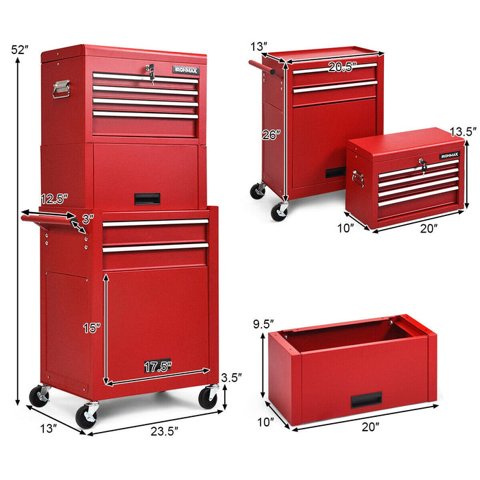 6-Drawer Tool Chest with Heightening Cabinet-Red