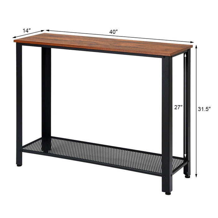 Metal Frame Wood Console Sofa Table with Storage Shelf-Black