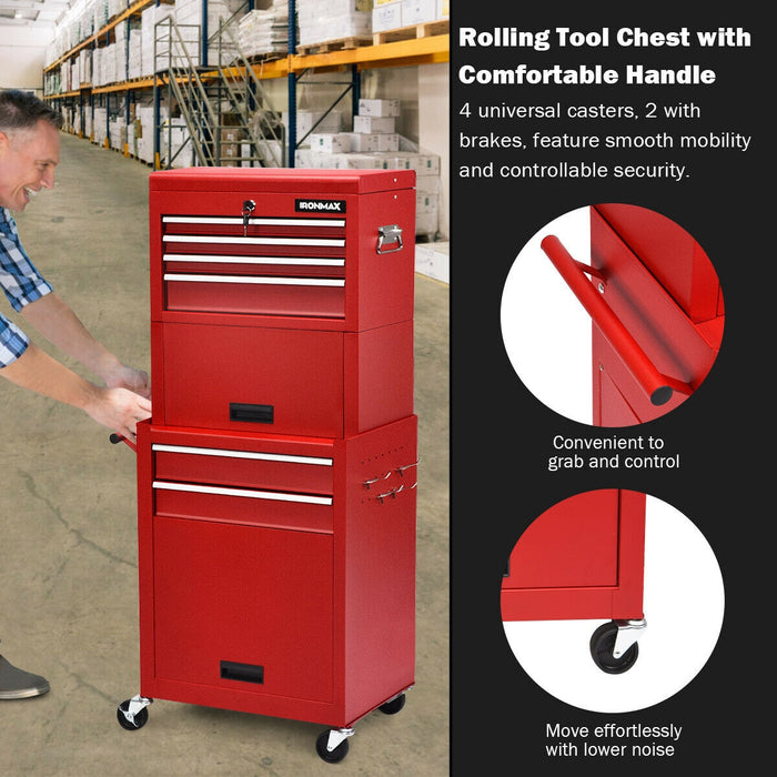 6-Drawer Tool Chest with Heightening Cabinet-Red