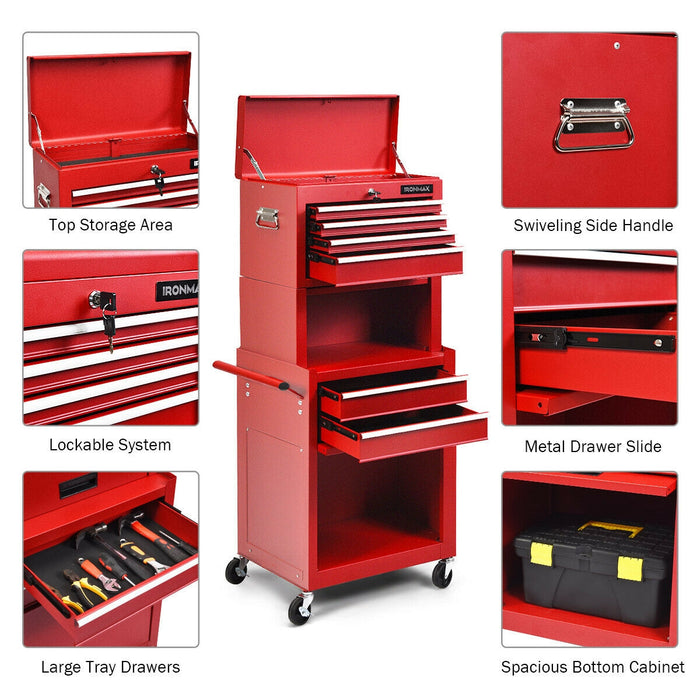 6-Drawer Tool Chest with Heightening Cabinet-Red