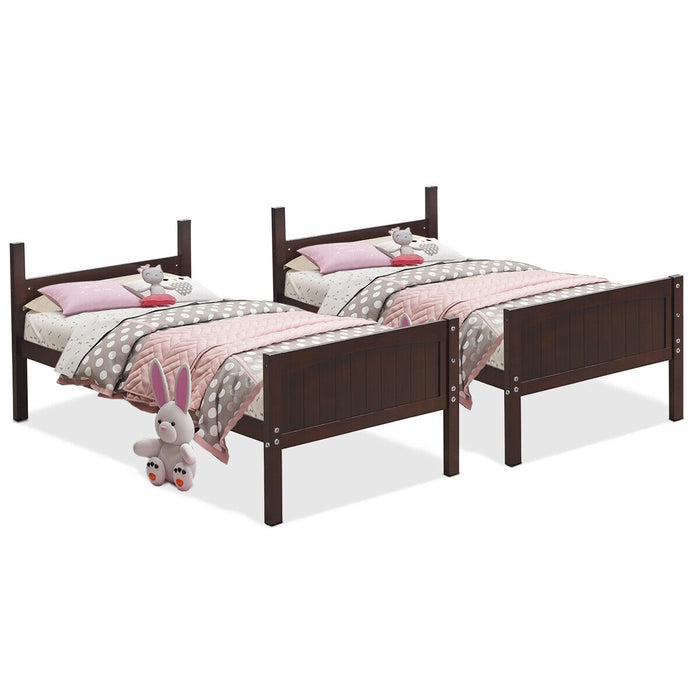 Twin Size Wooden Bunk Beds Convertible 2 Individual Beds-Brown