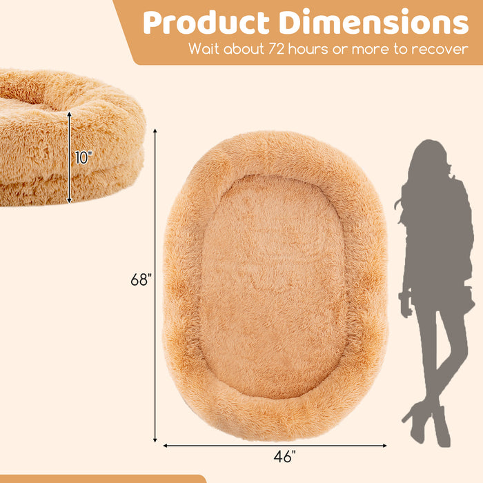 Washable Fluffy Human Dog Bed with Soft Blanket and Plump Pillow-Brown