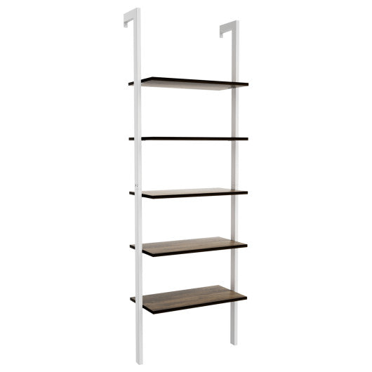 5-Tier Wood Look Ladder Shelf with Metal Frame for Home-White