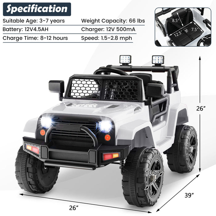 12V Kids Ride On Truck with Remote Control and Headlights-White