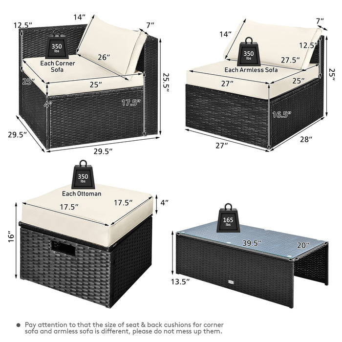 8 Pieces Patio Rattan Storage Table Furniture Set-Off White