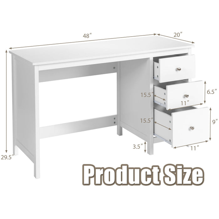 3-Drawer Home Office Study Computer Desk with Spacious Desktop-White