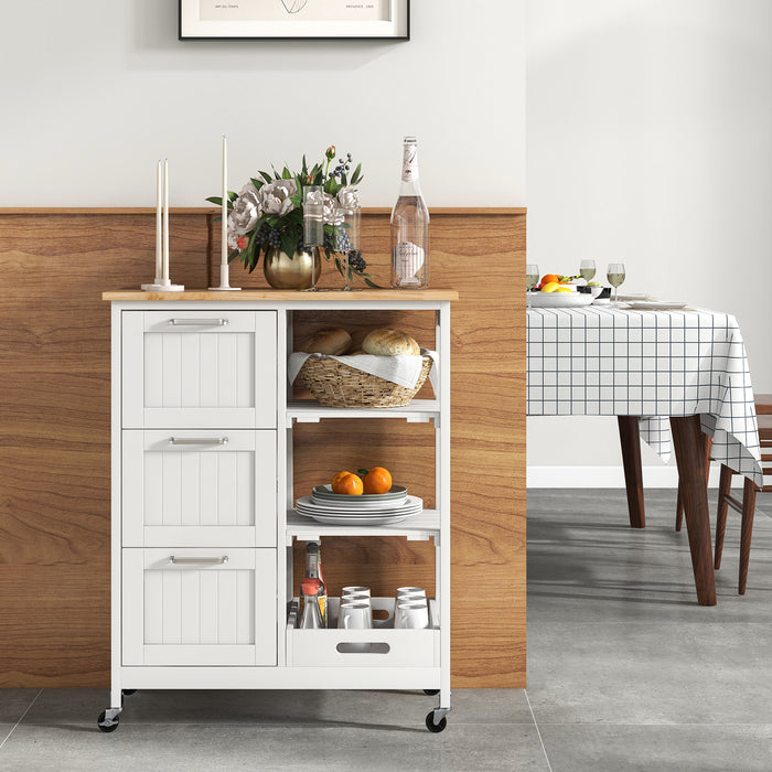 Rolling Kitchen Island Utility Storage Cart with 3 Large Drawers-White