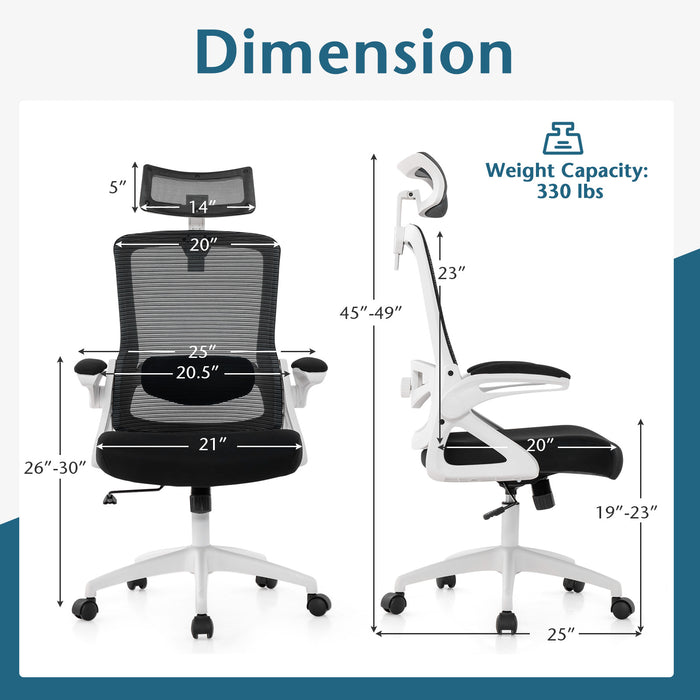 Adjustable Swivel Task Chair Ergonomic Office Chair with Adjustable Lumbar Support-White