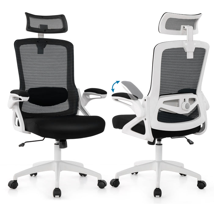 Adjustable Swivel Task Chair Ergonomic Office Chair with Adjustable Lumbar Support-White