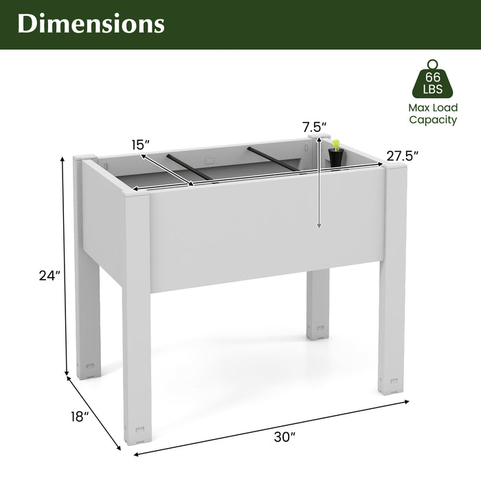 53L Raised Bed Grow Box Self-Watering Planter Box Stand with Water Level Monitor-White