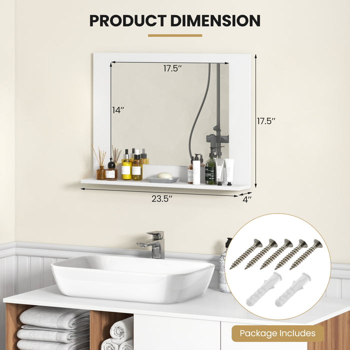 Rectangle Bathroom Mirror with Shelf 23.5 x 17.5 Inch and Wood Frame-White