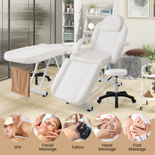 73 Inch Facial Chair Set with Removable Headrest Detachable Armrests and Towel Rack-White