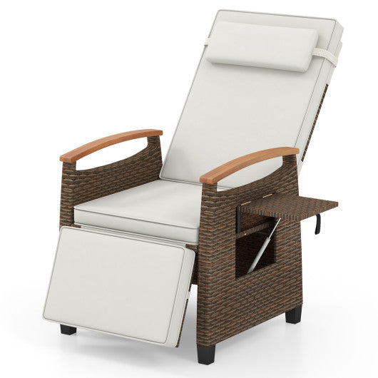 Patio Wicker Recliner Chair with Adjustable Backrest and Footrest-White