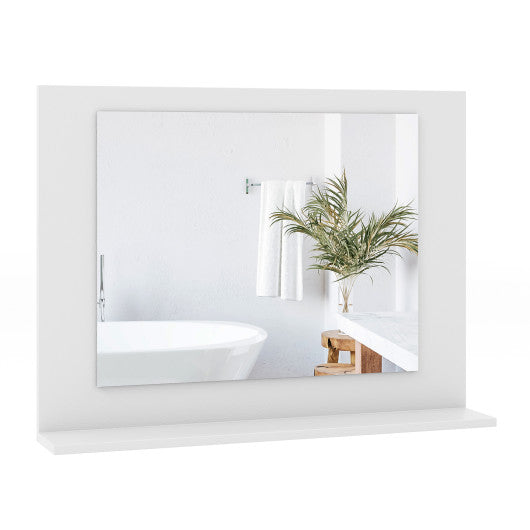 Rectangle Bathroom Mirror with Shelf 23.5 x 17.5 Inch and Wood Frame-White