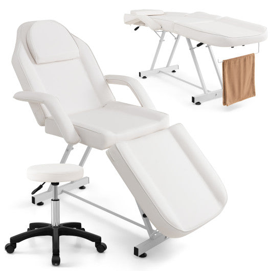 73 Inch Facial Chair Set with Removable Headrest Detachable Armrests and Towel Rack-White