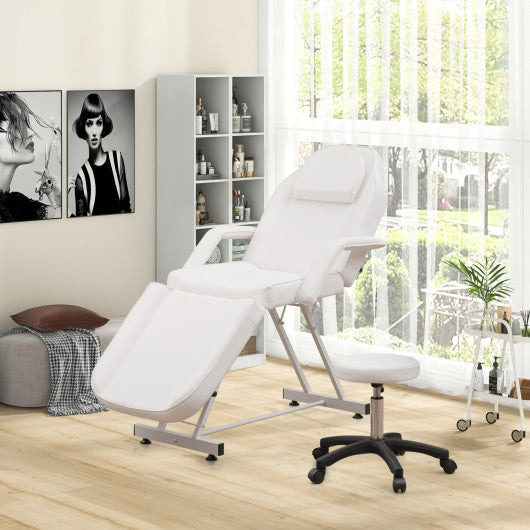 73 Inch Facial Chair Set with Removable Headrest Detachable Armrests and Towel Rack-White