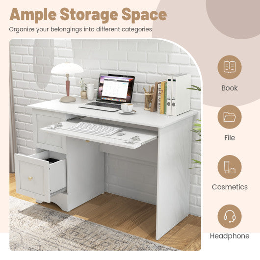 Wooden Computer Desk Workstation with 3 Drawers for Home and Office-White